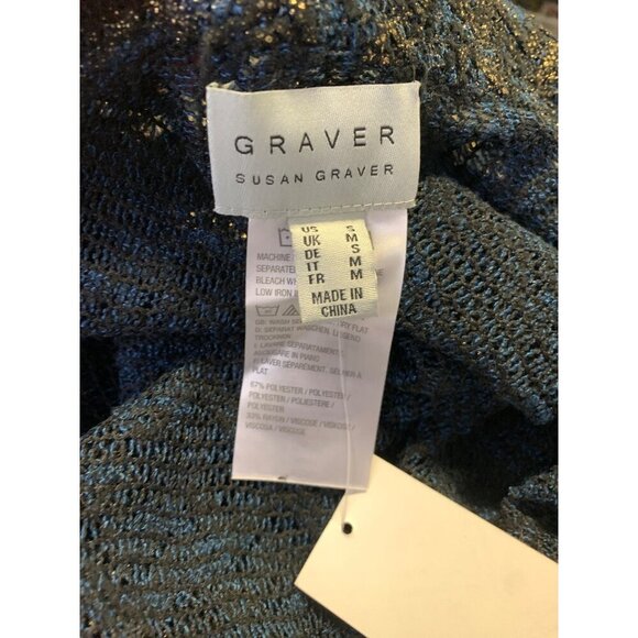Susan Graver Women Open Front Cardigan Jacket Size Small S Navy Black Gold New - Picture 6 of 9
